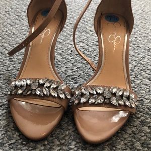 Jessica Simpson nude embellished heels